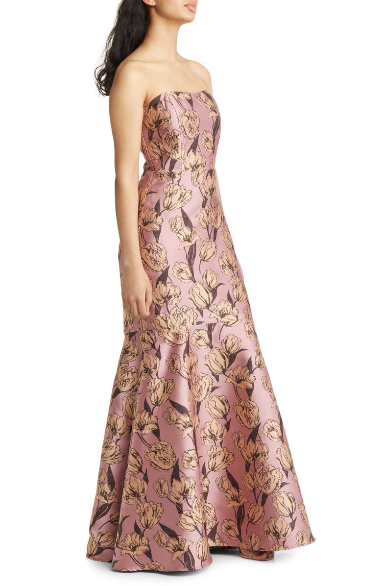 Lulus Gowning Around Floral Jacquard Strapless Trumpet Gown, Alternate, color,