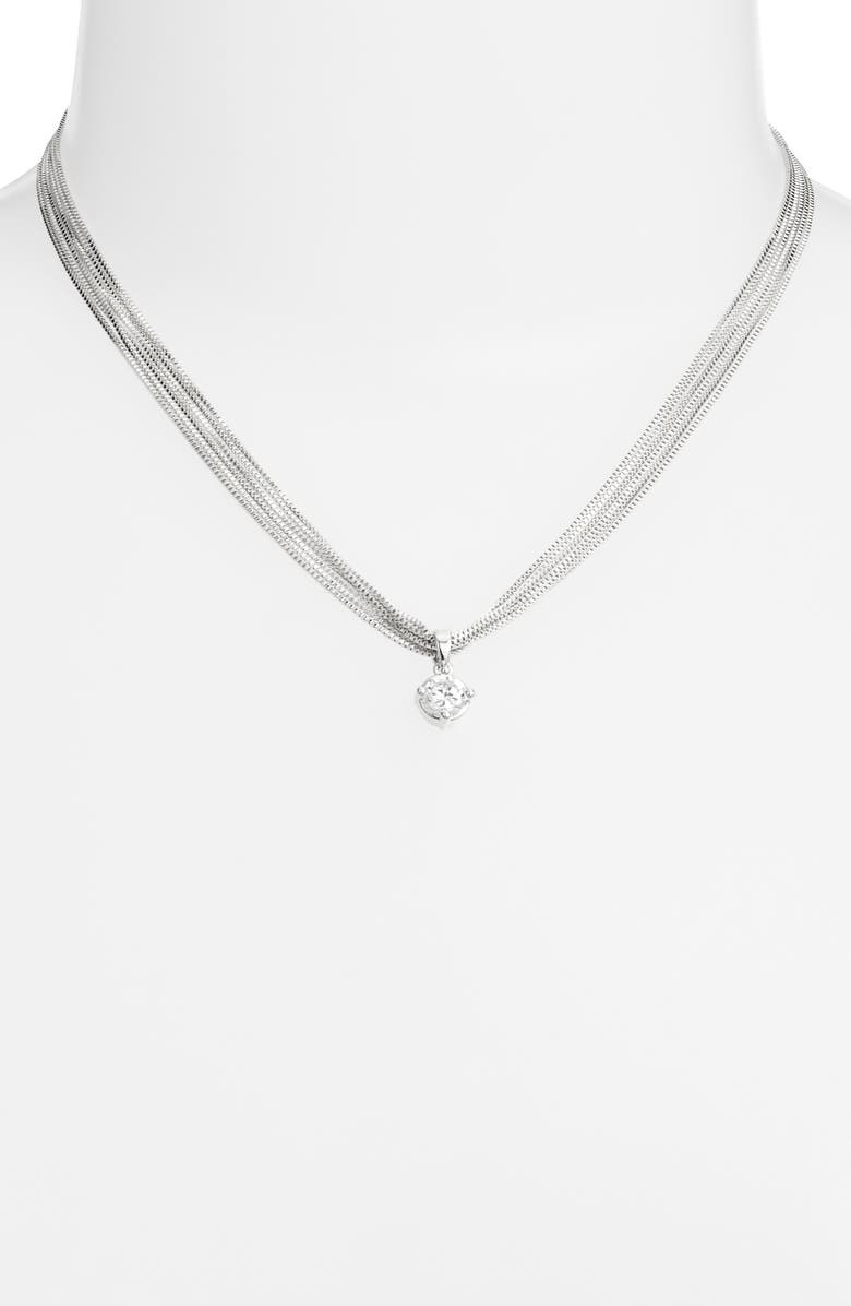 Nordstrom Solitaire Cubic Zirconia Pendant Necklace, Alternate, color, Sterling Silver Plated