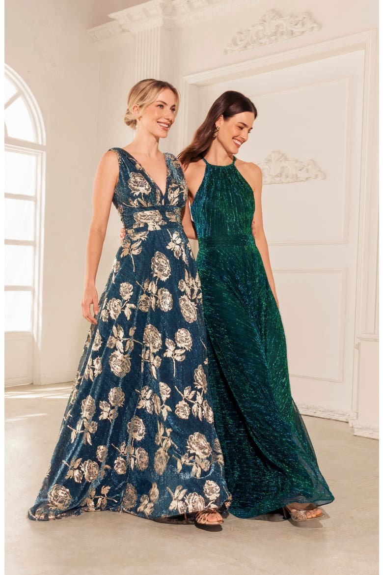 Rose Crinkle Gown, Alternate, color, TEAL/ GOLD