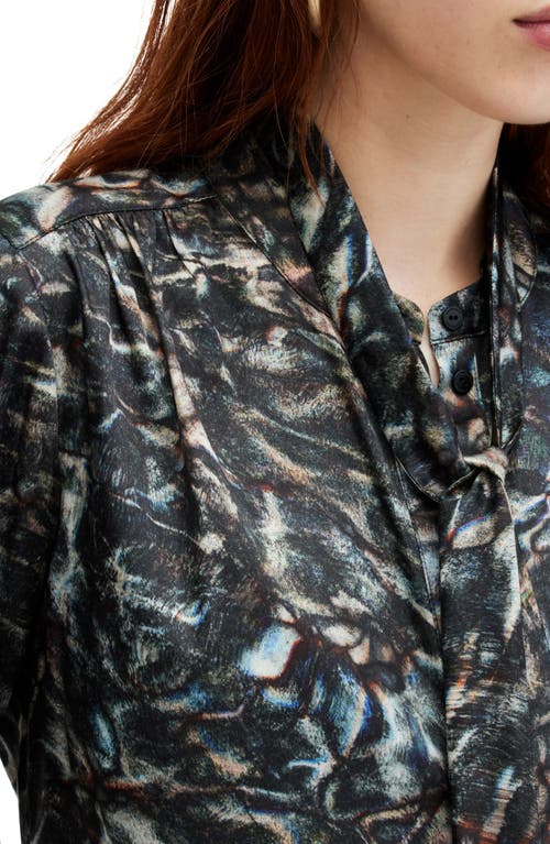 Allsaints Toni Caladesi Tie Neck Button-up Shirt In Petrol Blue