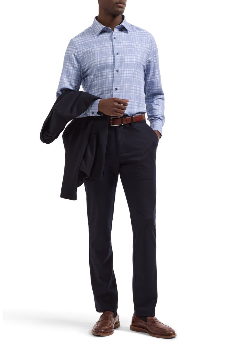Karl Shaped Plaid Cotton Shirt, Alternate, color, COBALT