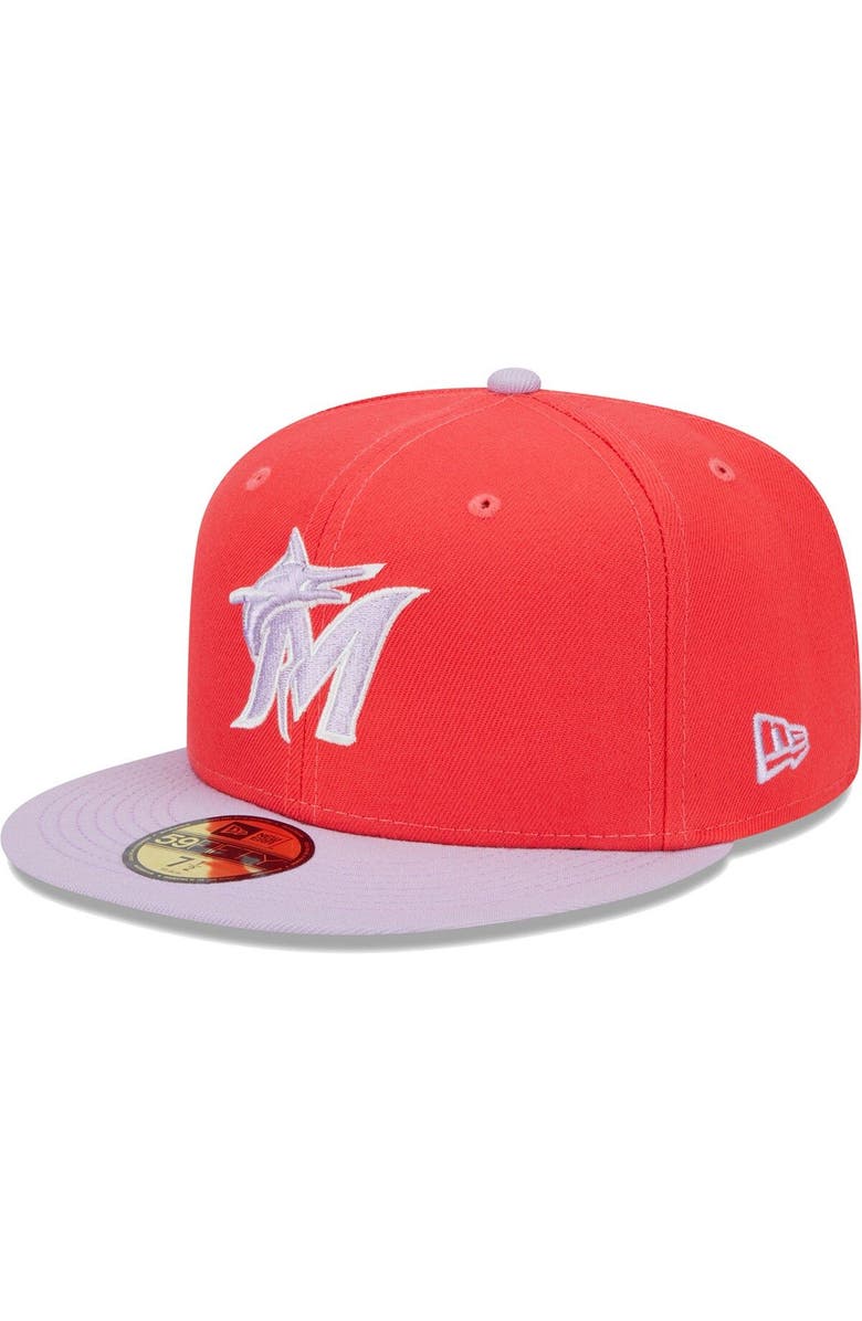 New Era Men's New Era Red/Lavender Miami Marlins Spring Color Two-Tone 59FIFTY Fitted Hat, Main, color, Red