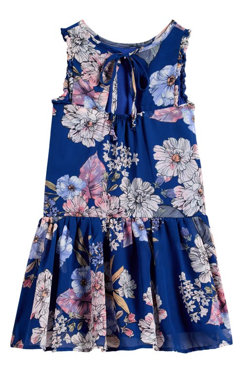 Ava & Yelly Kids' Floral Print Drop Waist Dress In Navy Floral