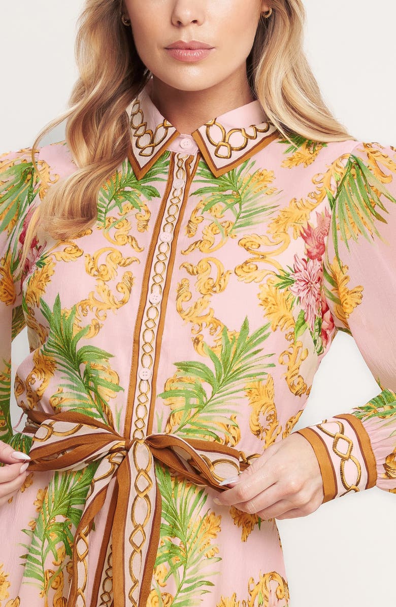 FLYING TOMATO Print Long Sleeve Maxi Shirtdress, Alternate, color, Pink