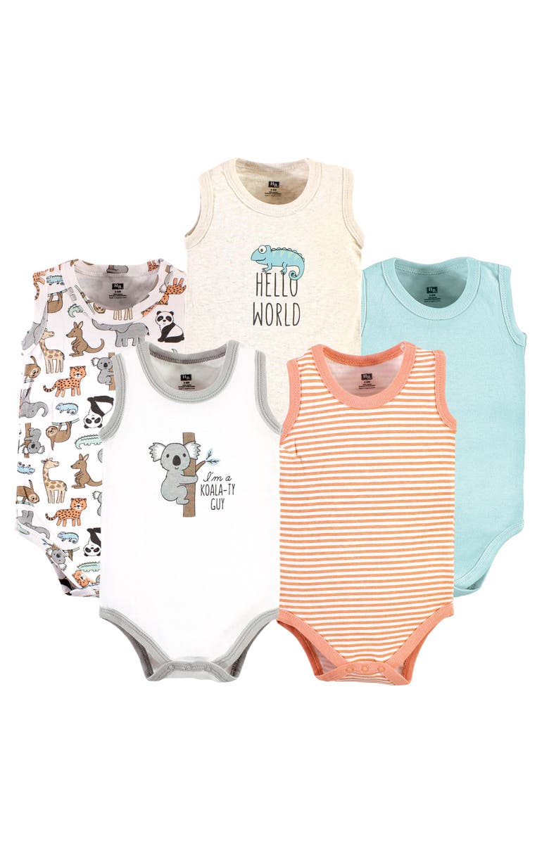 Hudson Baby Cotton Tank-Style Bodysuits, Main, color, Zoo Animals