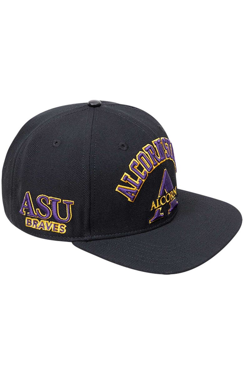 PRO STANDARD Men's Pro Standard Black Alcorn State Braves Arch Over Logo Evergreen Snapback Hat, Main, color, Black
