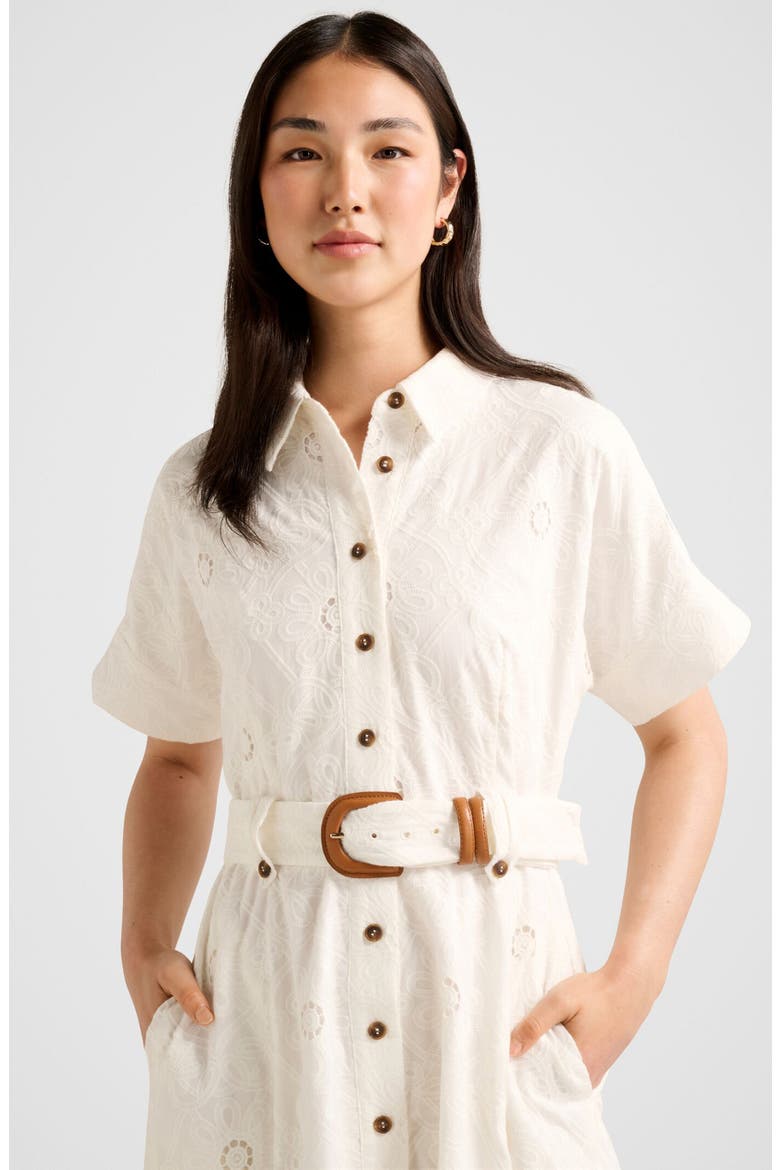 Valeria Broderie Cotton Maxi Shirtdress, Alternate, color, PORCELAIN