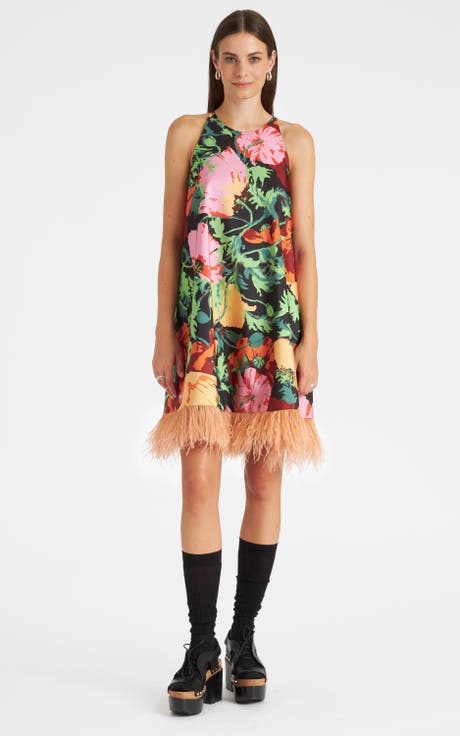 La Fenice Mini Dress With Feathers Wonderland Black