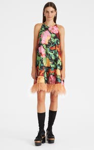 La DoubleJ La Fenice Mini Dress With Feathers Wonderland Black