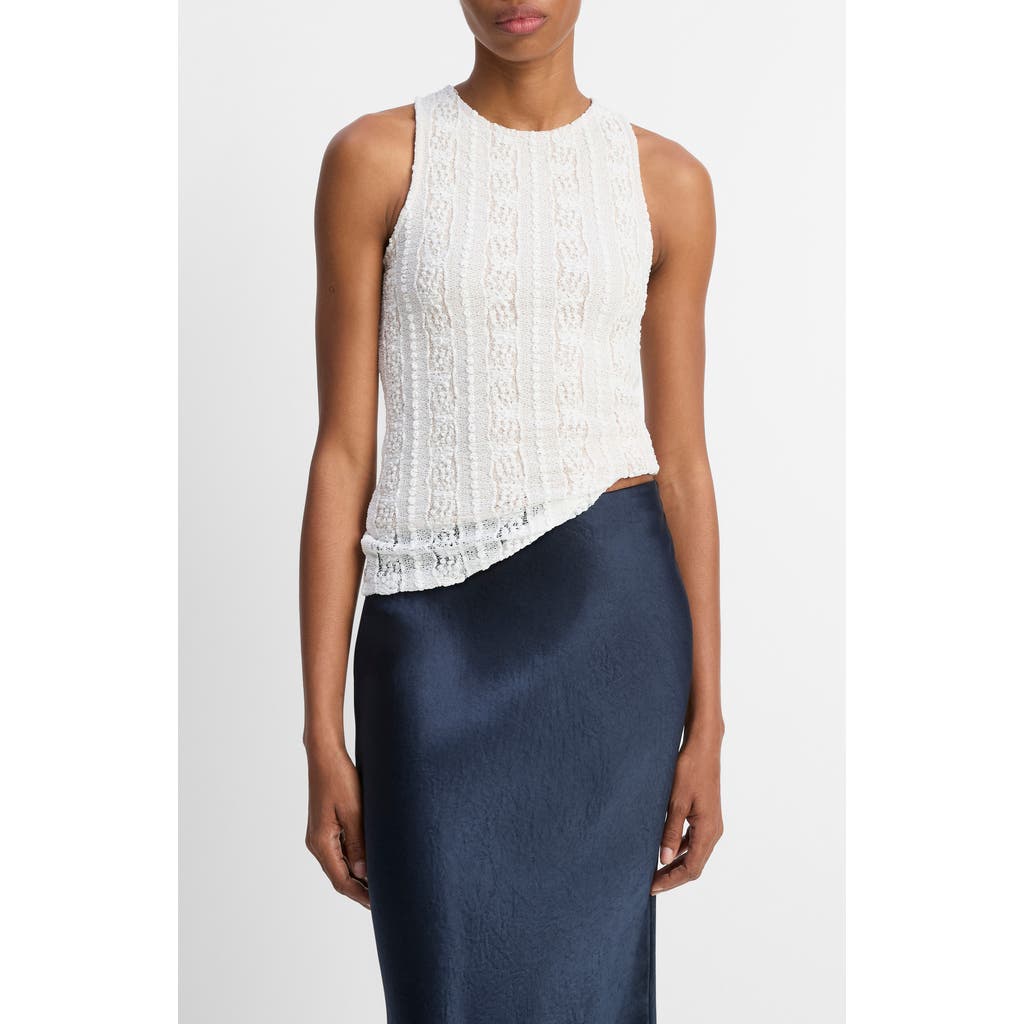 Vince Textured High Neck Shell In White