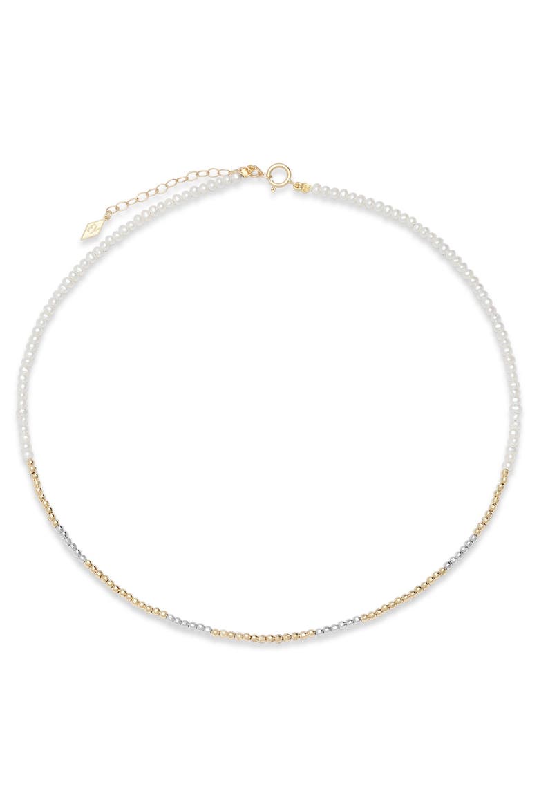 The "Glimmer Choker" with 14k Faceted Gold Beads & Pearl Necklace, Main, color, White