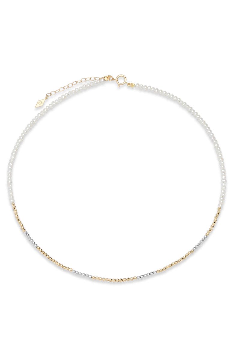 ELLIOT YOUNG Jewelry The "Glimmer Choker" with 14k Faceted Gold Beads & Pearl Necklace, Main, color, White