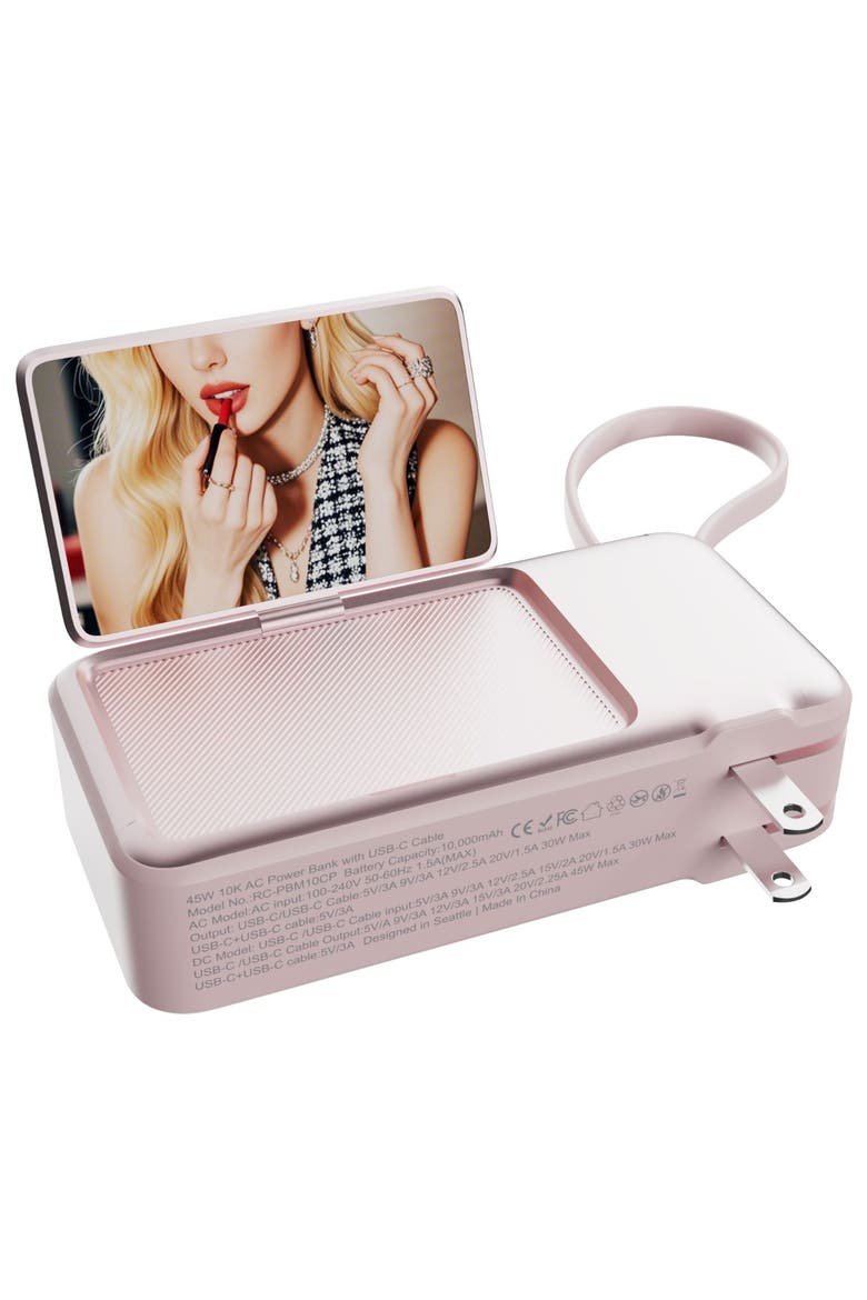 ReFlextion 45W USB-C Power Bank with Folding Mirror 10,000 mAh, Alternate, color, Pink