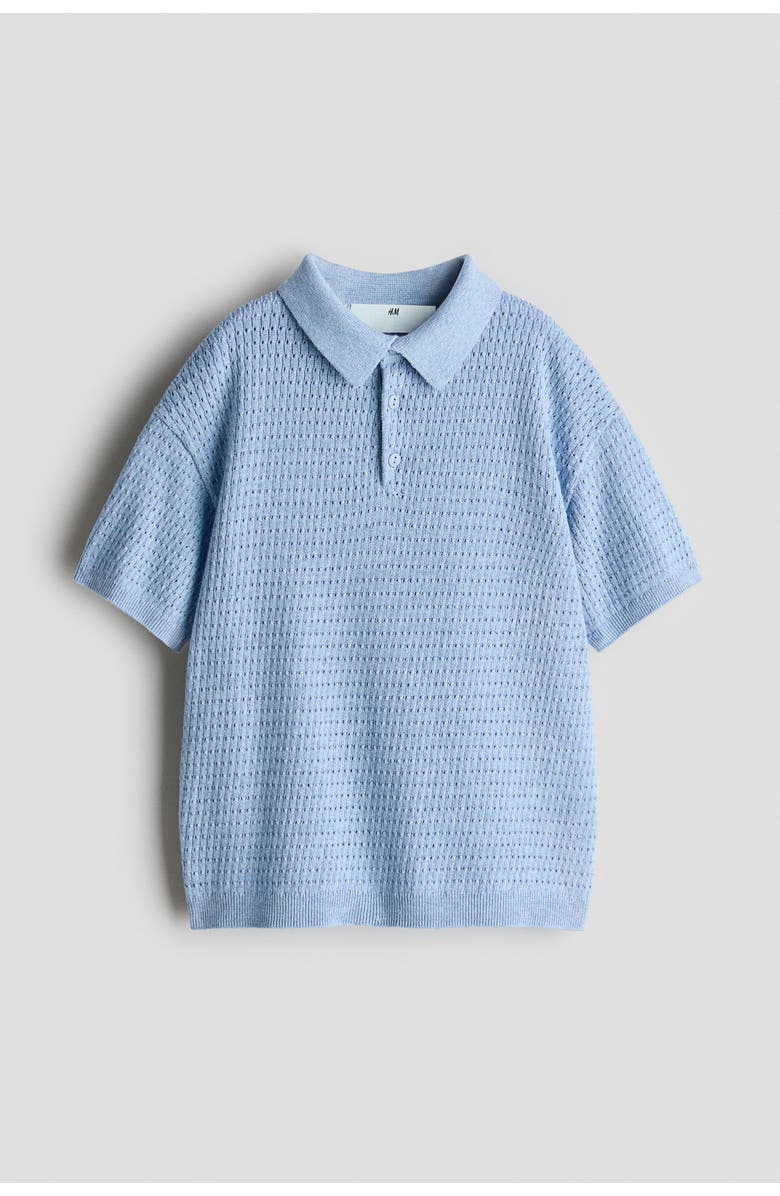 H&M Pointelle-knit Cotton Polo Shirt, Main, color, Light Blue