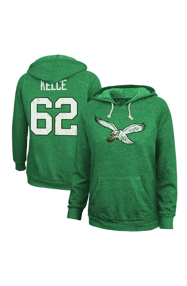 Majestic Threads Women's Majestic Threads Jason Kelce  Kelly Green Philadelphia Eagles Name & Number Tri-Blend Pullover Hoodie, Main, color, 