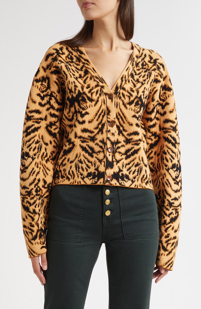 Ulla Johnson Payton Metallic Tiger Jacquard Cardigan, Main, color, Bengal