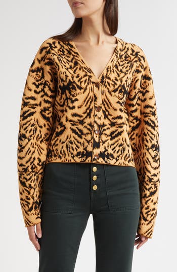 Ulla Johnson Payton Metallic Tiger Jacquard Cardigan | Nordstrom