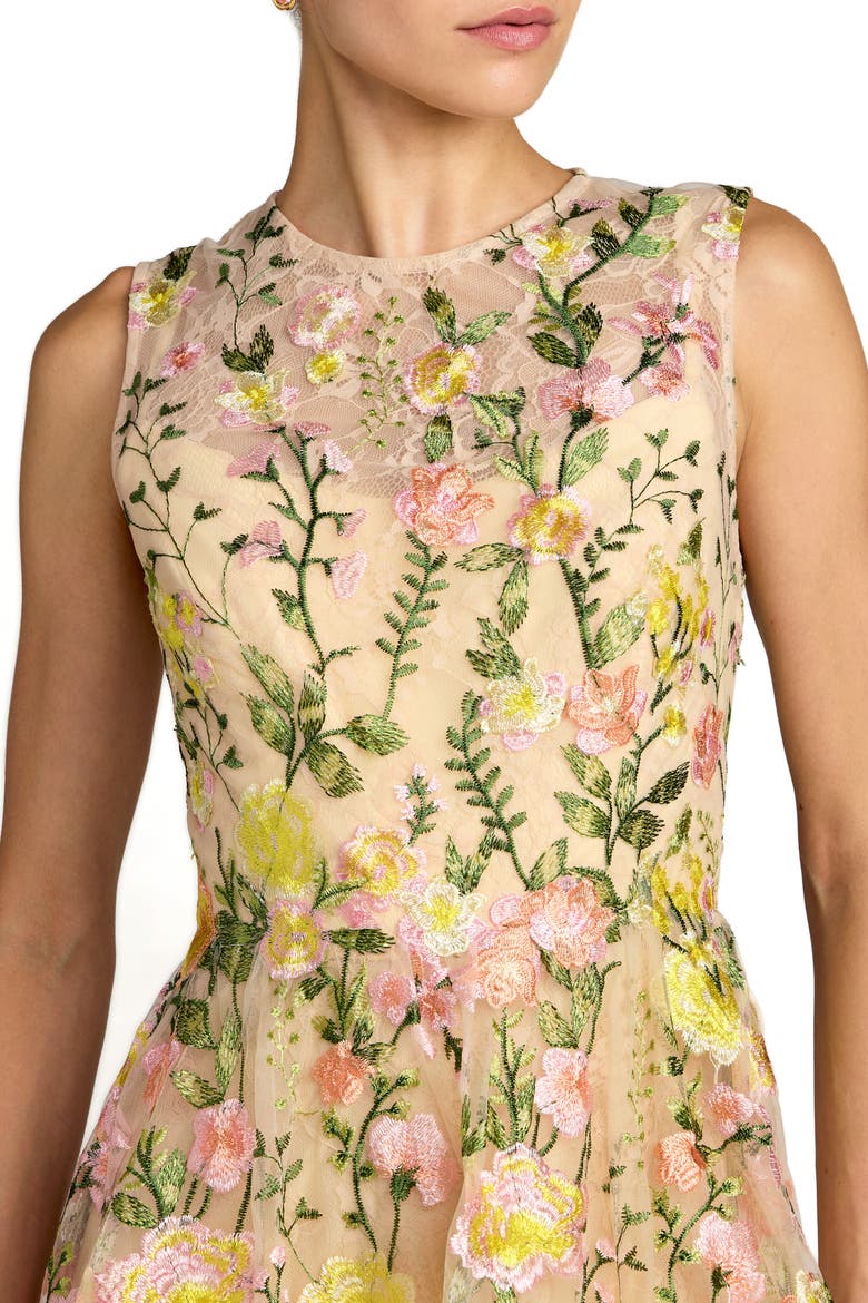 Sleeveless Embroidered Lace High Neck Mini Dress, Alternate, color, Yellow Multi