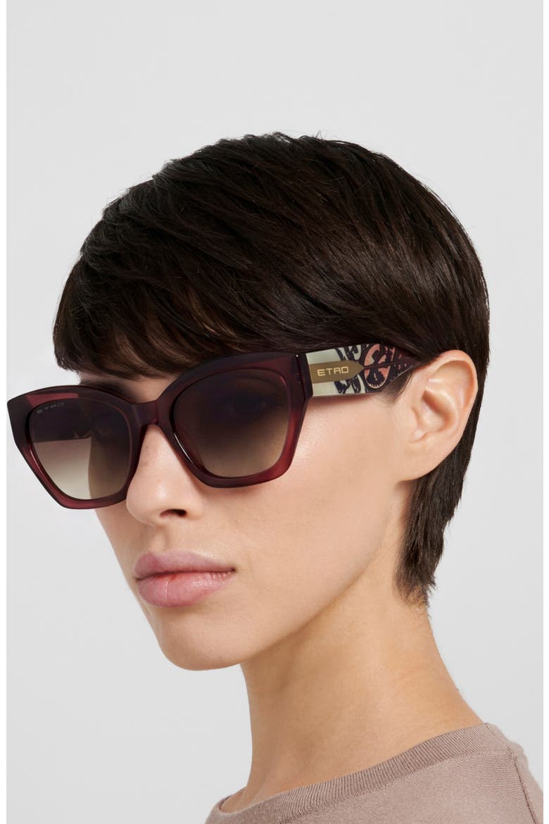 55mm Rectangular Cat Eye Sunglasses, Alternate, color, BURGUNDY GREEN/ BROWN SF