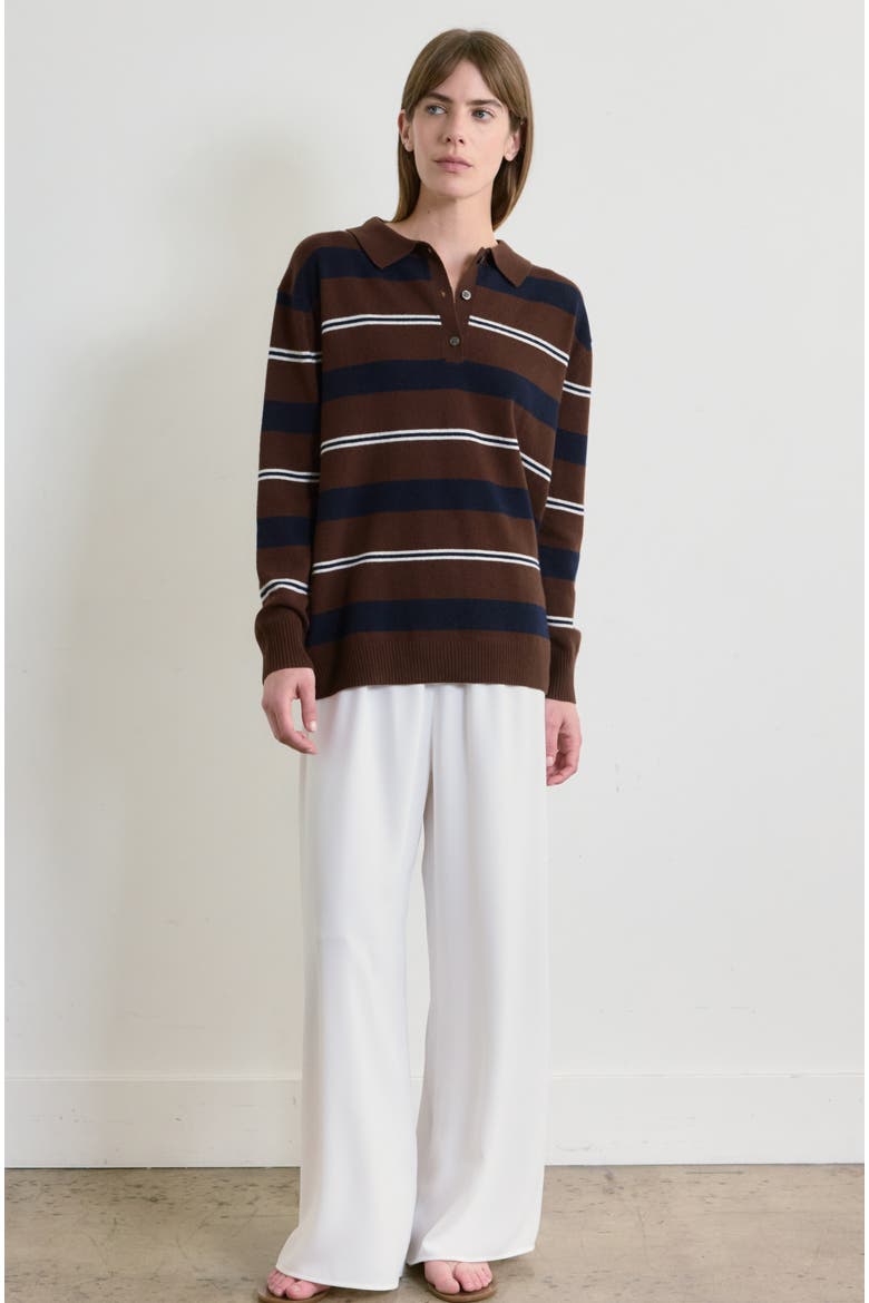 Lightweight Wool Polo, Alternate, color, Brown Stripes
