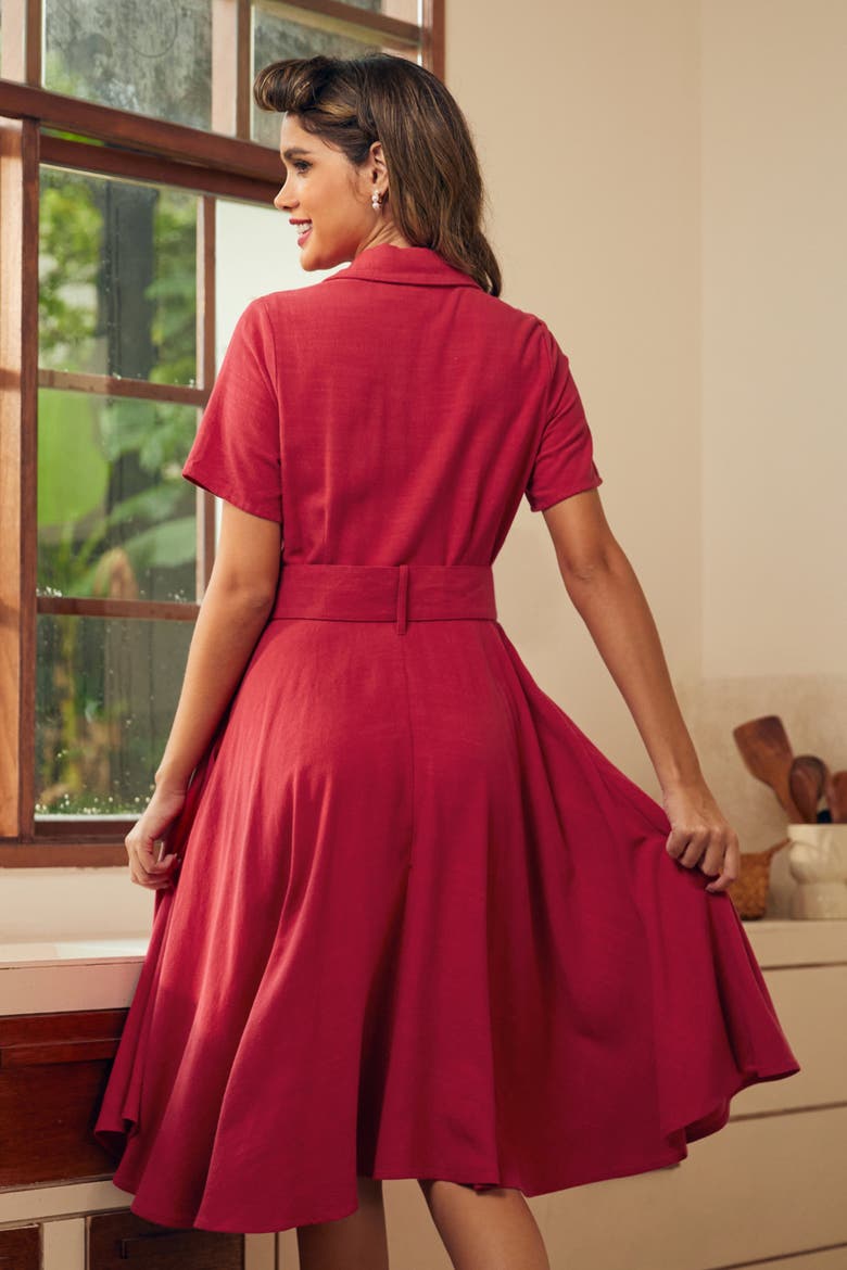 Rustic Elegance Fit & Flare Shirt Dress, Alternate, color, Vintage Red
