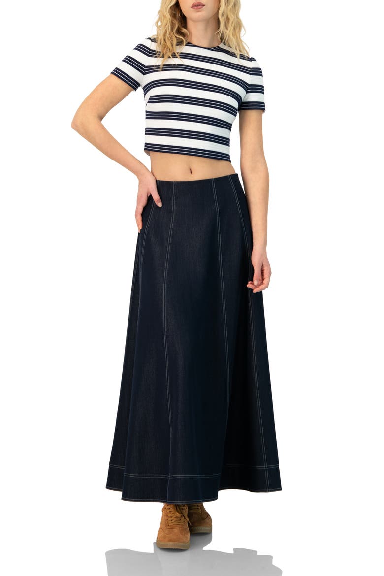 Striped Short Sleeve Round Neck Crop Top, Alternate, color, Navy Blue