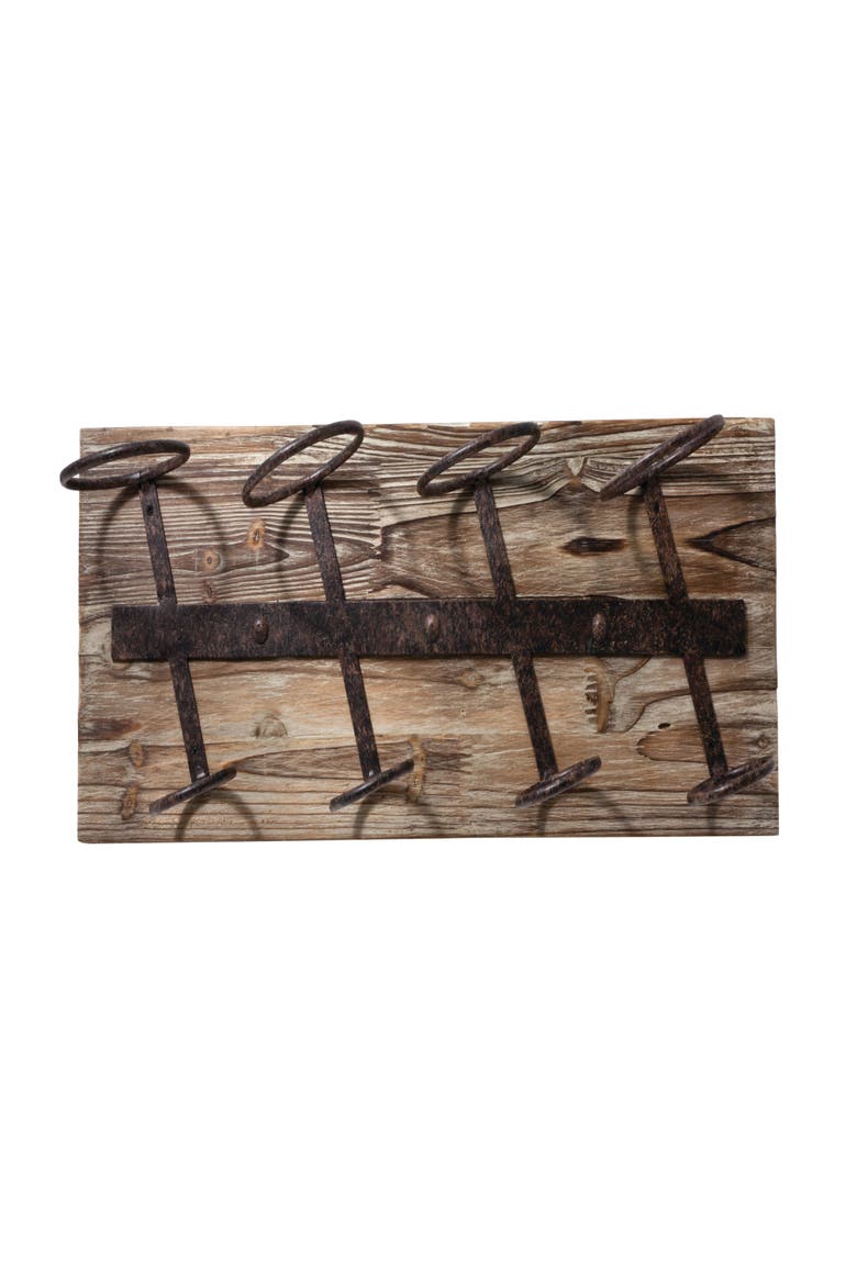 Wall Mounted Metal & Wood 4-Bottle Wine Rack, Alternate, color, Wood