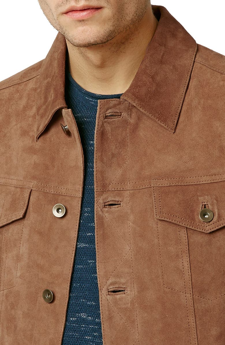 Topman Tan Suede Western Jacket, Alternate, color, 