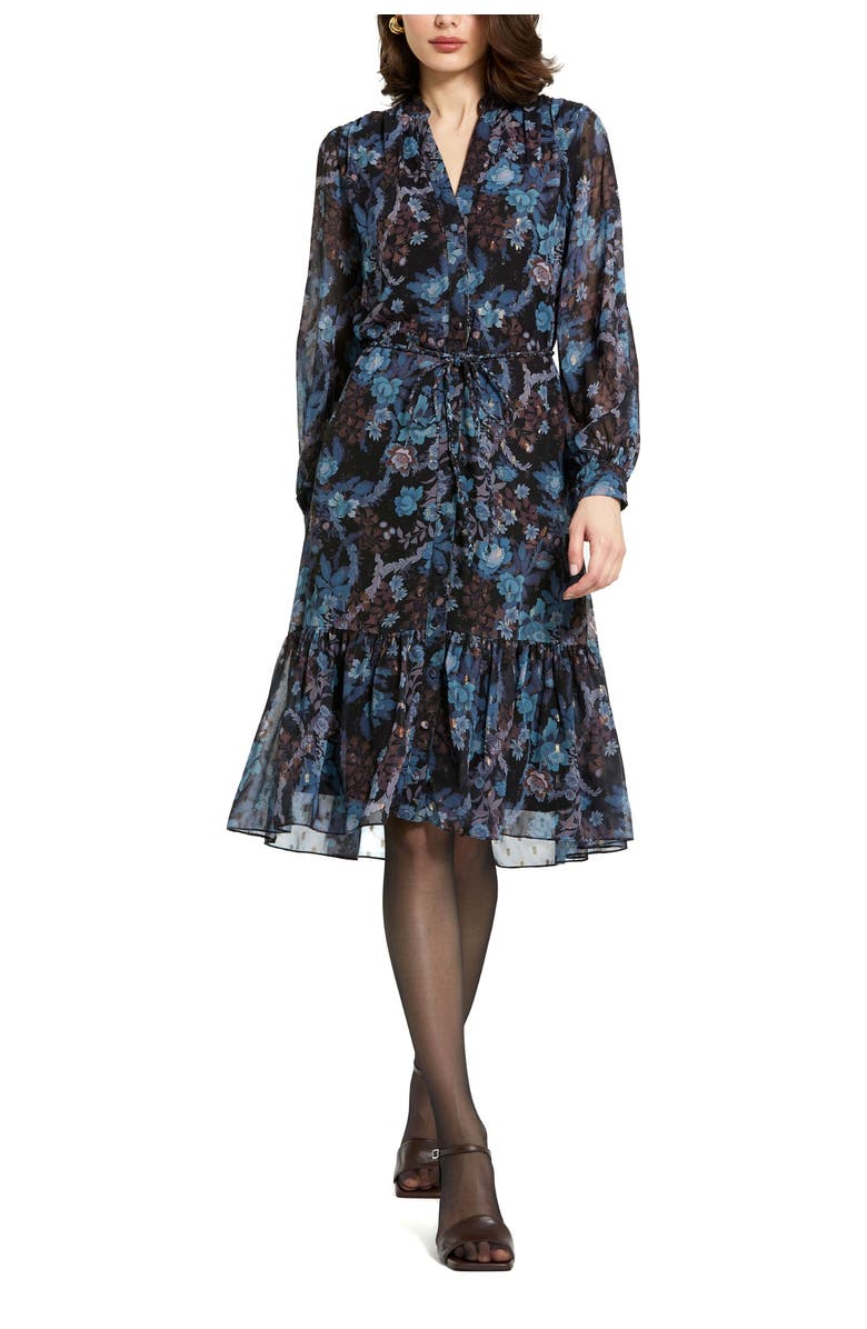 Mac Duggal Lurex Chiffon Bishop Sleeve Button Up Midi Dress, Main, color, 