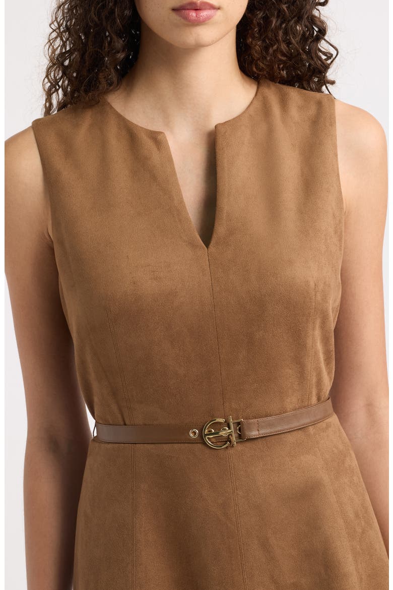 Faux Suede & Faux Leather Midi Dress, Alternate, color, DARK SABLE