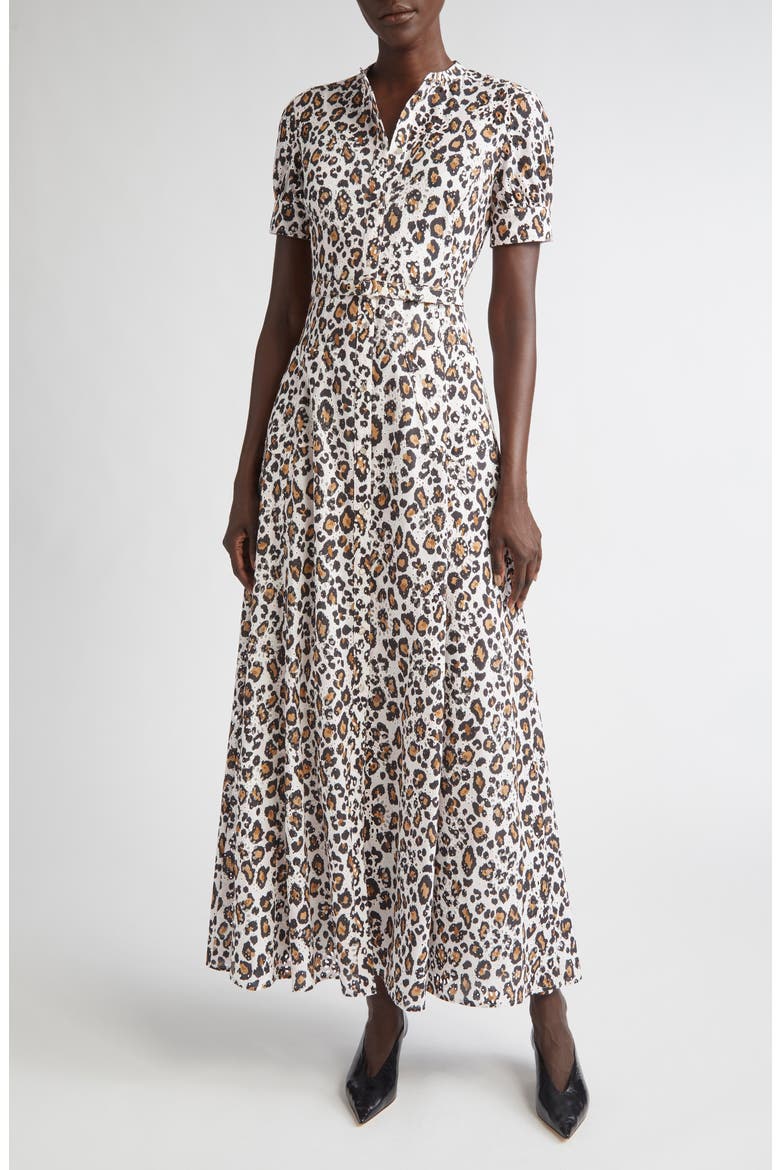 Leopard Print Cotton Eyelet Belted Shirtdress, Alternate, color, LEOPARD PRINT