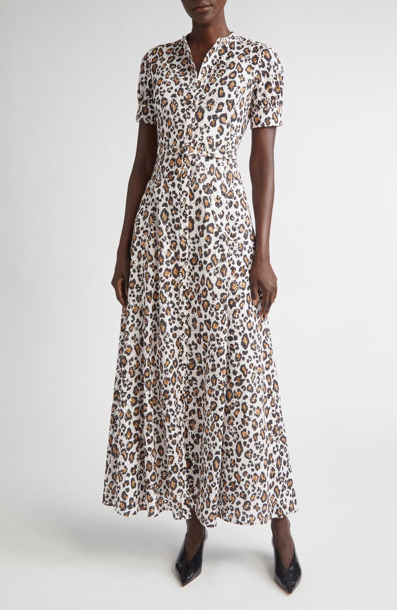 ST. JOHN Leopard Print Cotton Eyelet Belted Shirtdress, Alternate, color, Leopard Print