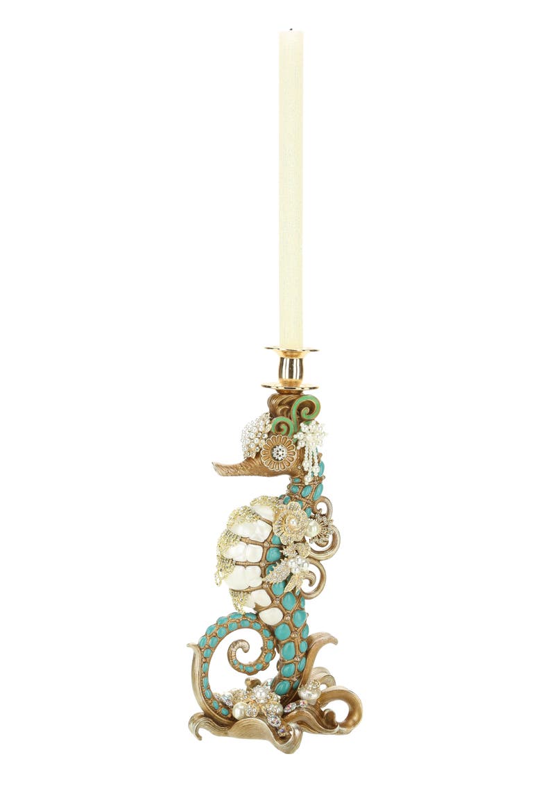 Jeweled Seahorse Finial Candleholder, Main, color, Turquoise
