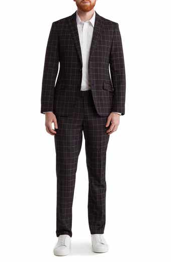 SAVILE ROW CO Black Windowpane Plaid Two Button Peak Lapel Suit