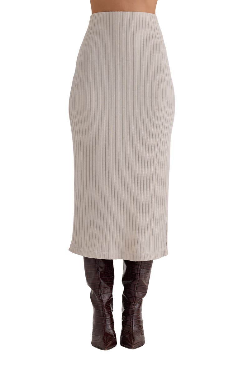 Rib Knit Midi Skirt, Main, color, MOON STONE