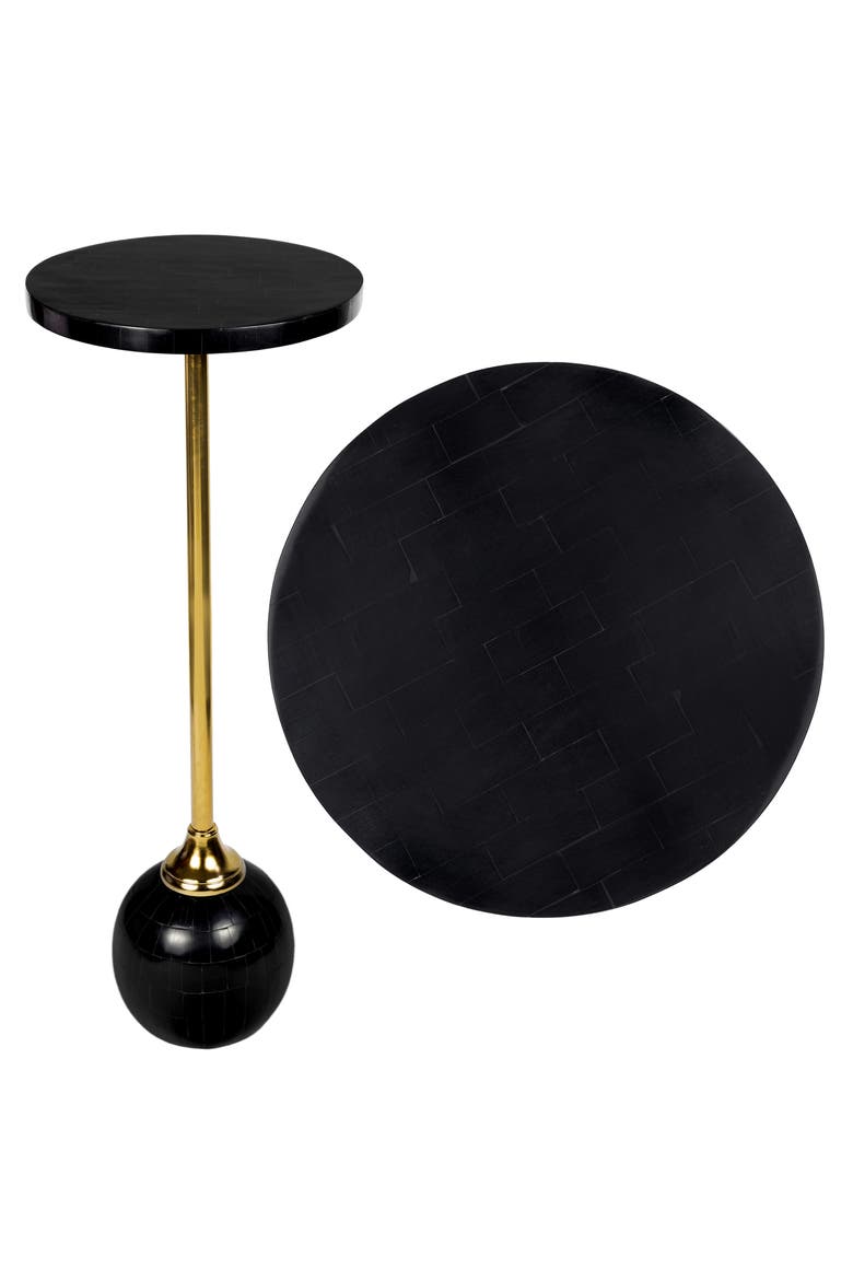 Evelyn Modern Glam Metal/Resin Mosaic Pedestal Drink Table, Main, color, Black/Gold
