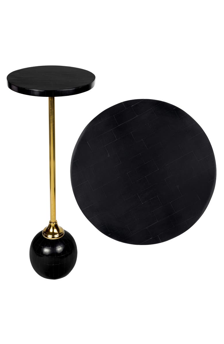 JONATHAN Y Evelyn Modern Glam Metal/Resin Mosaic Pedestal Drink Table, Main, color, Black/Gold