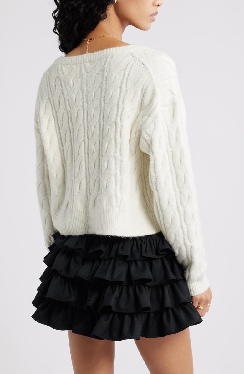 BP. Cable Bow Tie Cardigan, Alternate, color, Ivory