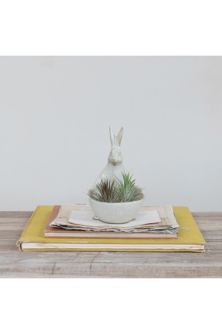Stoneware Rabbit with Bowl, Alternate, color, White
