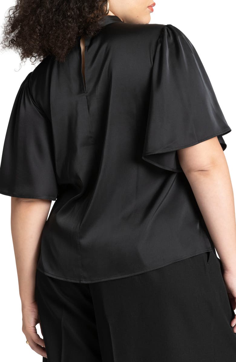 ELOQUII Flutter Sleeve Satin Blouse, Alternate, color,