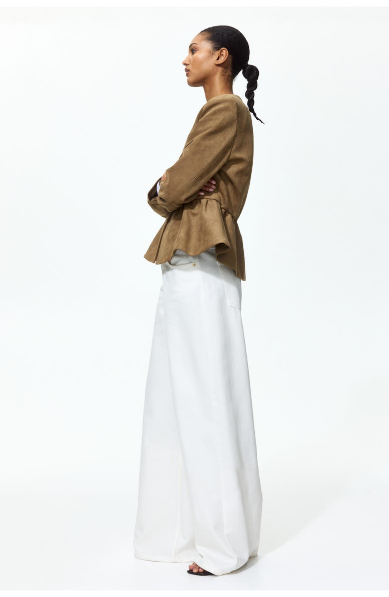 H&M Collarless Peplum Jacket, Alternate, color, Dark Beige