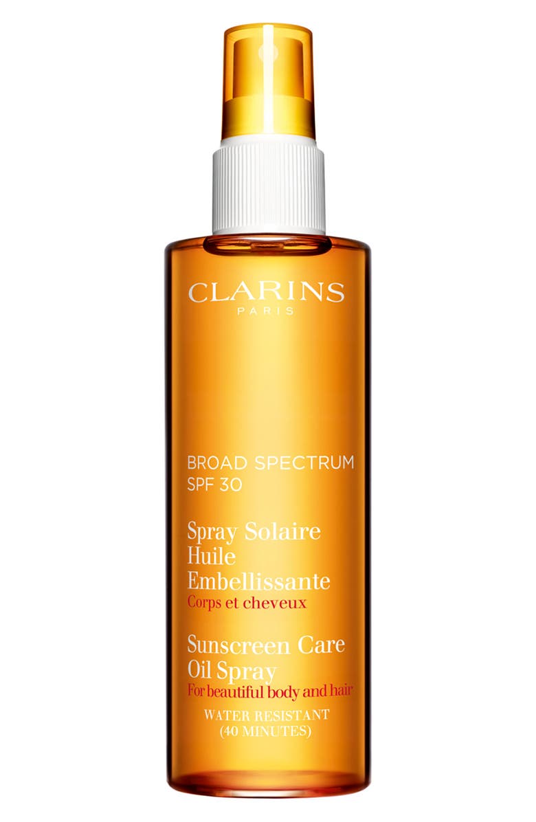 Clarins Sunscreen Care Oil Spray SPF 30 for Skin & Hair, Main, color,