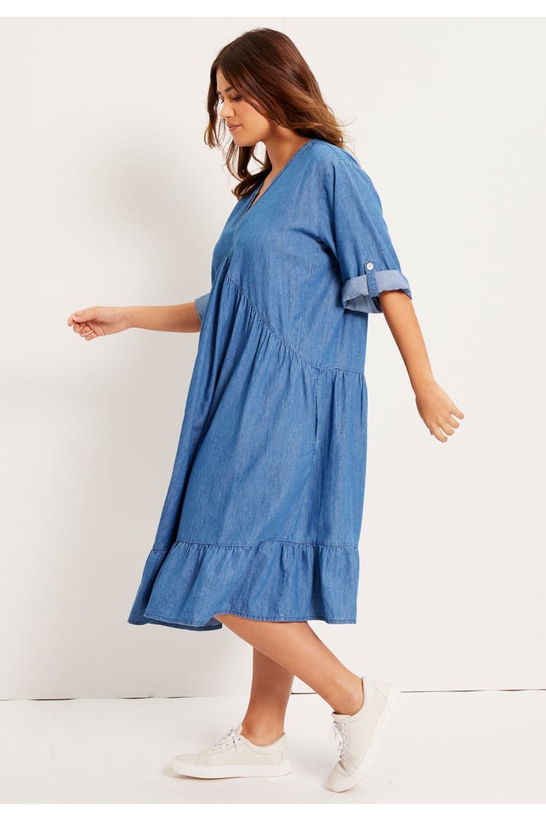 Ruffled Denim Dress, Alternate, color, MEDIUM WASH