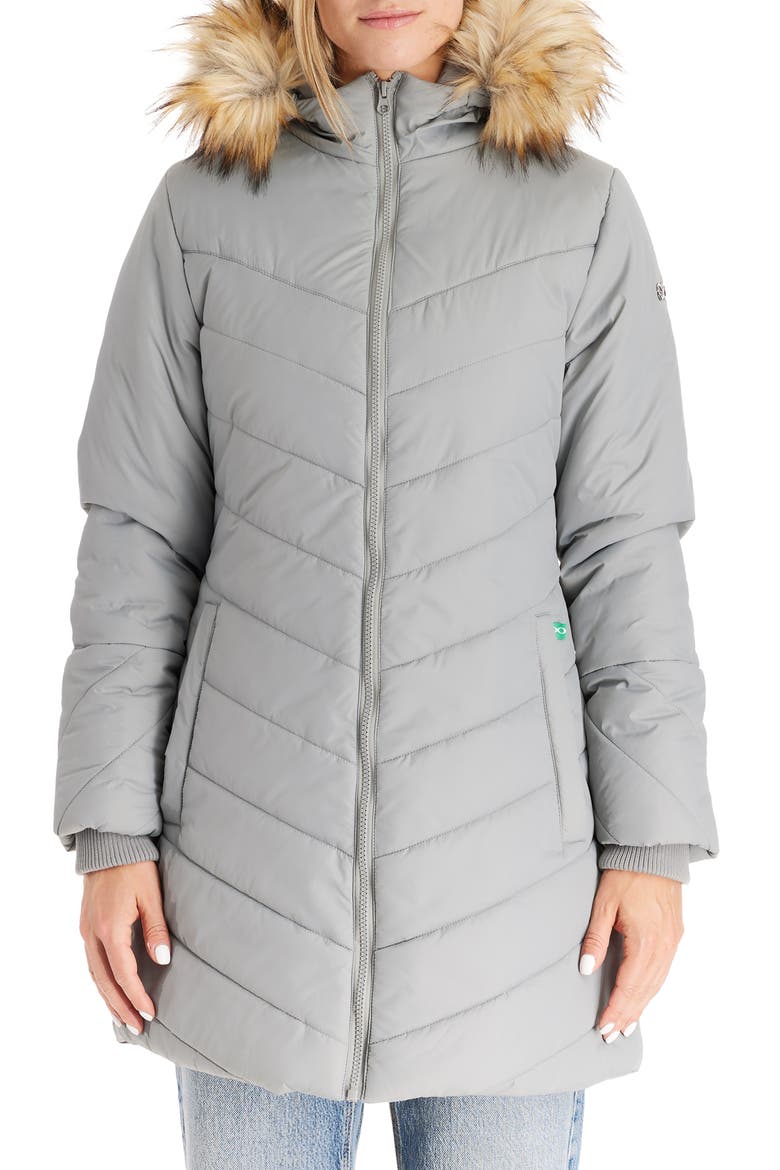 Faux Fur Trim Convertible Puffer 3-in-1 Maternity Jacket, Main, color, GRAPHITE