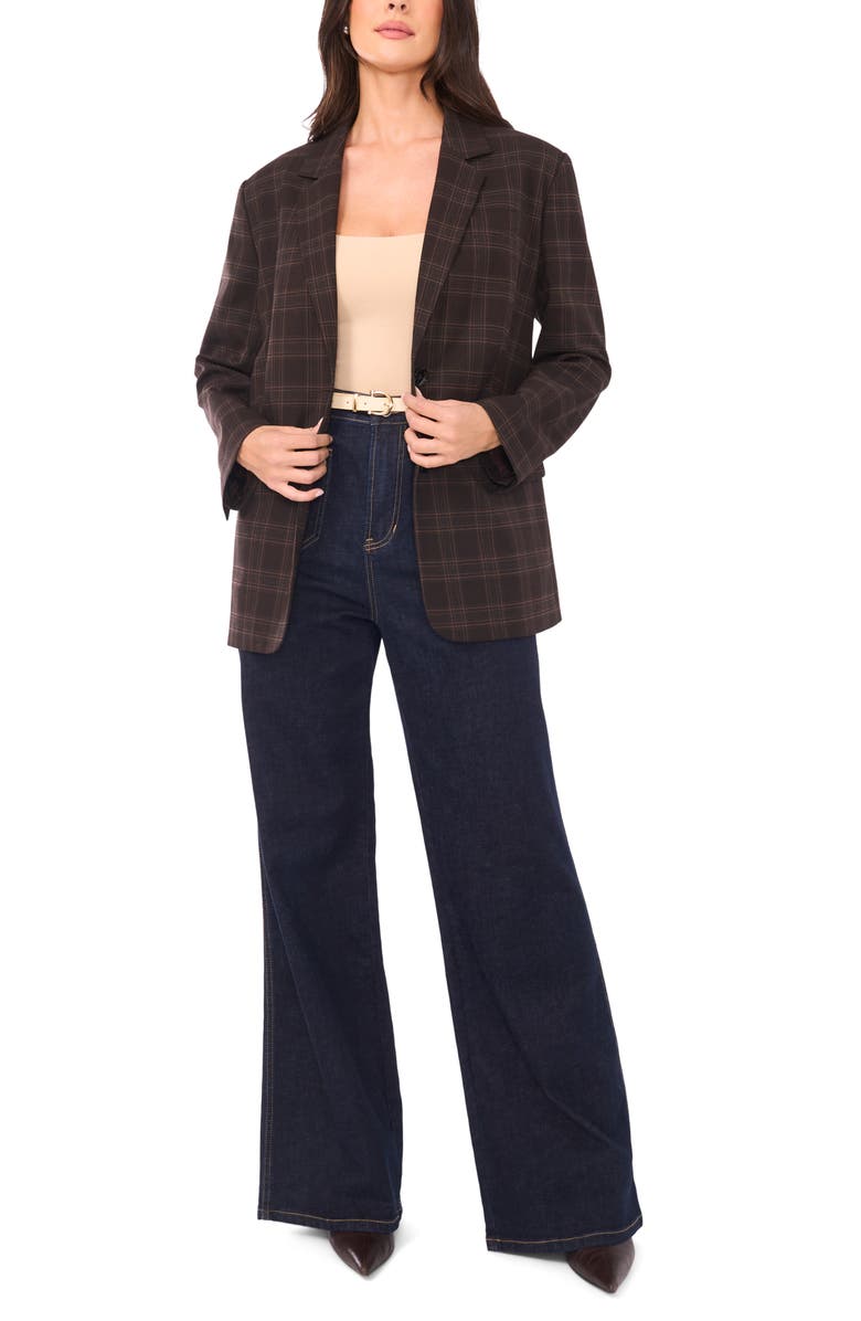 Vince Camuto Windowpane Plaid Blazer, Alternate, color, Chocolate