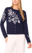 Halogen® Embroidered Floral Button Front Cardigan