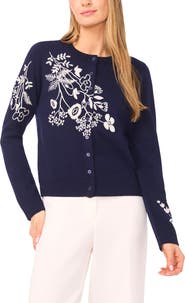 Halogen® Embroidered Floral Button Front Cardigan
