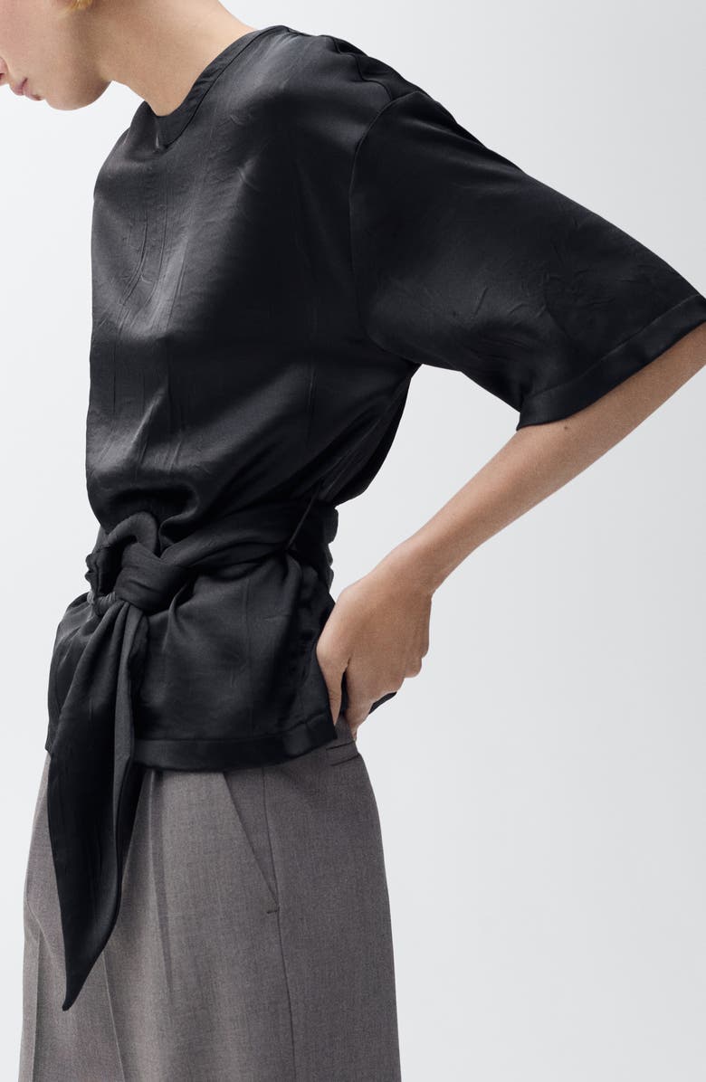 MANGO Belted Satin Shirt, Alternate, color,