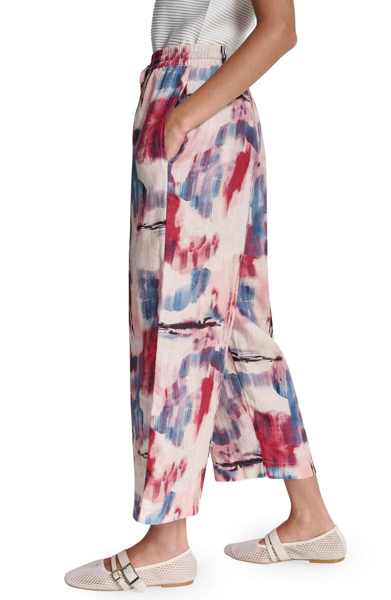 DKNY Print Pull-On Linen Pants, Alternate, color, Urban Bloom