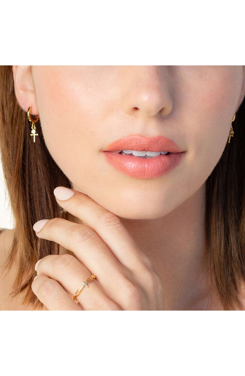 Rizen Jewelry Calvary Cross Huggie Hoop Earrings, Alternate, color, 18K Gold Plated